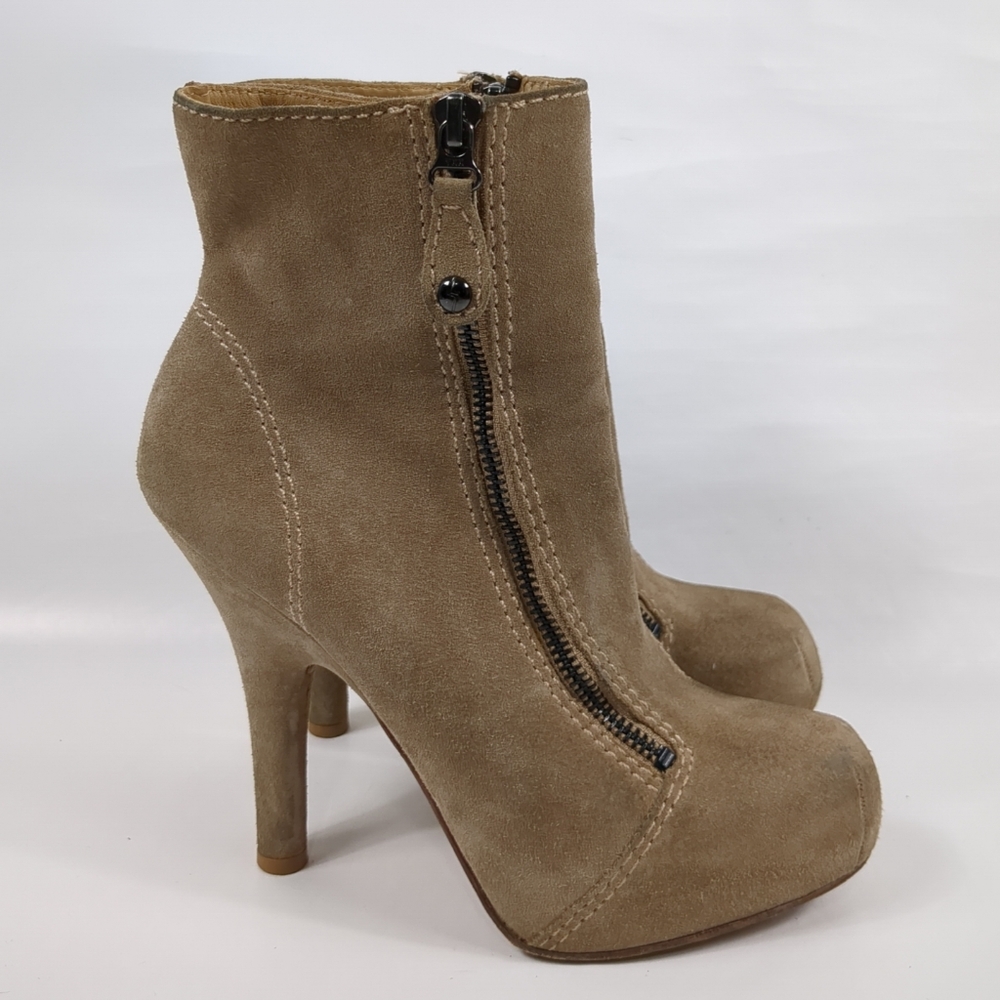 L.A.M.B. by Gwen Stefani Mika Suede Booties Size 6.5 Tan Made in Brazil